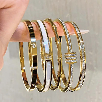 1PC Titanium Steel Stainless Steel Inlaid Zircon Gold Plated Bracelet, Classic and Simple Style, Suitable for Women's Daily Wear